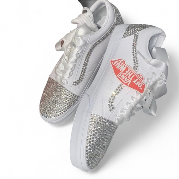 Luxe Crystal Diamond Classic Lace Up Vans All Sizes New With Box - Picture 4 of 7